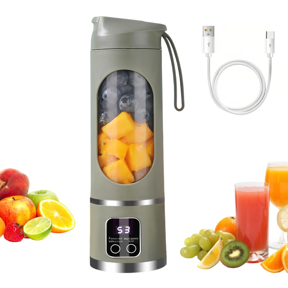 Portable Blender Cup,450ml Smoothies Shakes Maker with 12 Sharp Blades & 1500mAh Battery USB Rechargeable for Kitchen Travel Office Sport Gym Camping