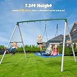 Hapfan 7.3ft Tall Heavy Duty Swing Set, 3 Swings Metal Swing Sets for Backyard, Big Kids Playset for Playground Outdoor (Patented)