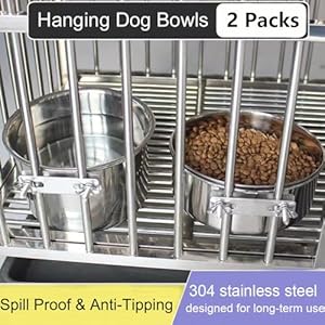   Stainless-Steel-Dog-Bowls-2-Pack-No-Spill-Dog-Crate-Water-and-Food-Bowls-for-Kennel-Cage-Kennel-Water-Bowl-Hanging-Dog-Feeder-Dish-for-Dogs-Cat-Pets-40oz-60oz
