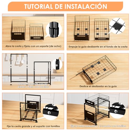 Miniatura 6 de Dreamhigh Base Cabinet Organizador, Gabinete De Cocina Con 2 Niveles, Estante De Cocina, Encimera, Fregadero De Metal Para Baño Negro