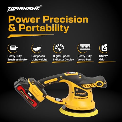 Image of TOMAHAWK CCP-20A 20V Cordless Car Polisher 6 Inch Brushless Motor, 6-Speed 2300-5200 RPM with Digital Display, Dual Battery, Heavy Duty, Complete Car Detailing Kit