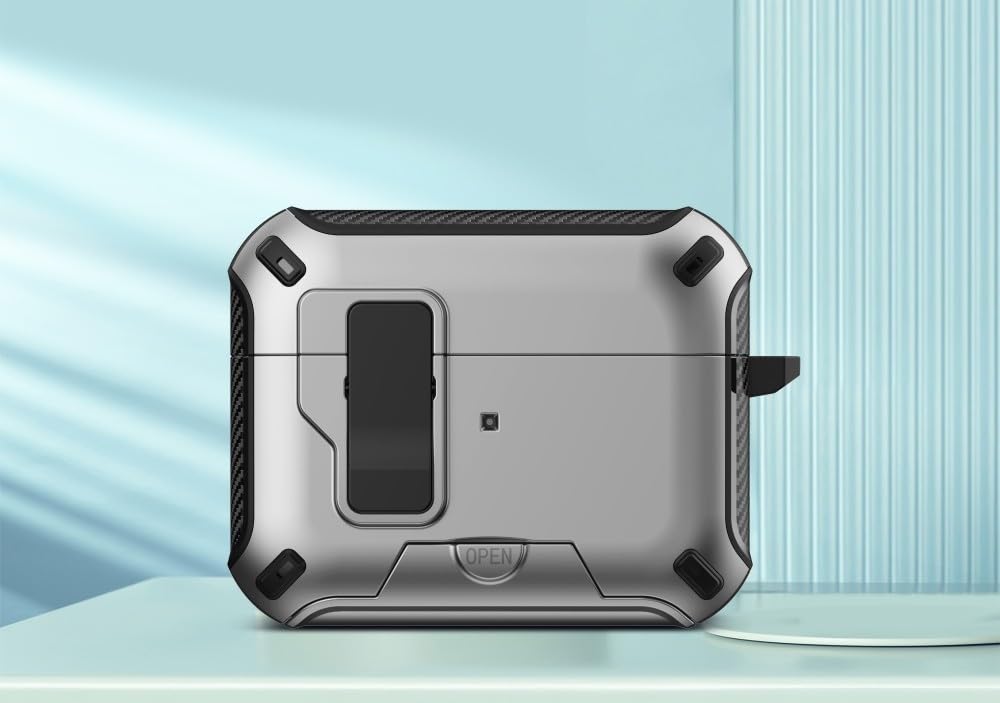 Funda rígida AirPods 4 plateada de alta resistencia con soporte 7