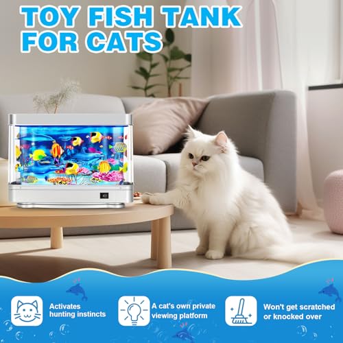 Image of Fake Fish Tank,Virtual Ocean Moving Fish lamp,Fake Aquarium Decor,Realistic Artificial Aquarium Decorations for Bedroom & Office(Sliver)