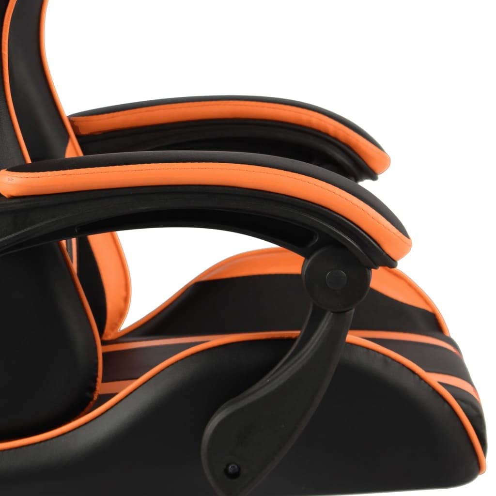 Sedia da gaming con poggiapiedi, girevole, colore: nero e arancione | Comoda sedia da ufficio con poggiapiedi estraibile e cuscino lombare per lo studio o l'ufficio.