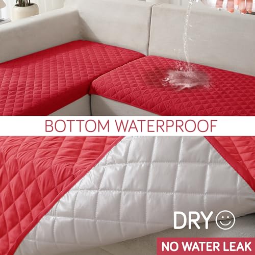 Image of HOKIPO Quilted Waterproof Sofa Cover Mats for 1 /2 /3 Seater Sofa and L Shape. Make Your Own Sofa Cover Set, Mat Length 81(D) x 160(L) cm, Scarlet Red (AR-4968-W7)