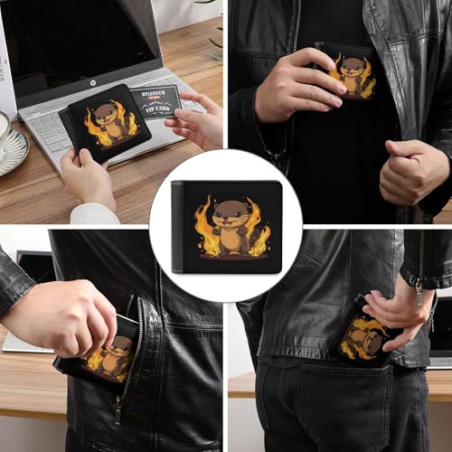 Angry Fire Otter Fashion Bifold Wallets for Men Women Slim & Thin Credit Card Holder Wallet Purse3