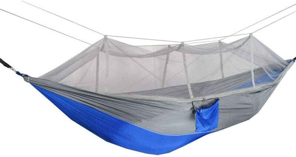 Hamac de camping suspendu haut de gamme double avec moustiquaire renforcée bleu gris