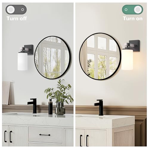 Image of Wall Sconces Set of Two, Farmhouse Rustic Vanity Light for Bathroom | Wall Lights with White Glass Shade for Mirror, Bedroom, Living Room, White Handcrafted Wood-Grain, Hardwired(Bulb Not Includ)