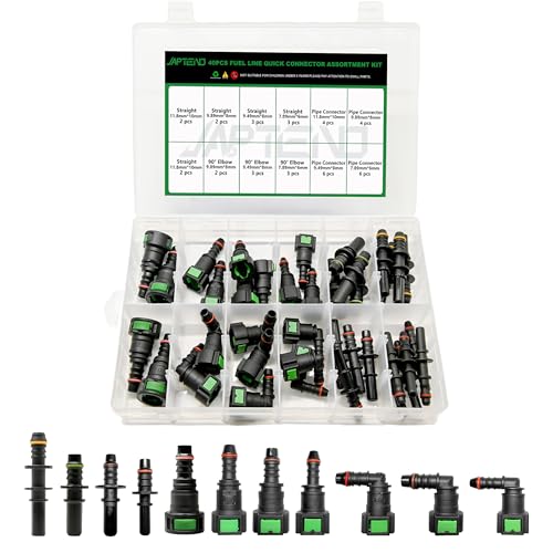 Japtend Fuel Line Repair Kit 40pcs Fuel Line Quick Connector Assortment Kit 11 Sizes Hose Release Connect Straight Elbow Pipe Connector Fittings SAE 7.89mm to 11.8mm