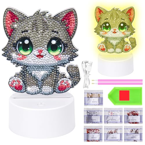 Zoyomax Diamond Painting Nachtlicht, Geschenke Für Mädchen 5 6 7 8 9 10 Jahre, 3D Kreative Diamond Painting Lampe Graue Katze, Weihnachten Spielzeug Geschenk Für Kinder Ab 6-12 Jahre Zoyomax Diamond Painting Nachtlicht, Geschenke Für Mädchen 5 6 7 8 9 10 Jahre, 3D Kreative Diamond Painting Lampe Graue Katze, Weihnachten Spielzeug Geschenk Für Kinder Ab 6-12 Jahre