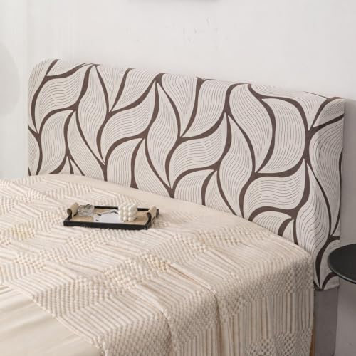Image of HOMETHREADS Stretchable Velvet Headboard Cover | Soft, Dust-Proof & Wrinkle-Resistant Bed Back Protector | Fits Leather, Wooden & Fabric Bedsides | for 6ft to 6.5ft Beds (White Coffee, 178x65Cm)