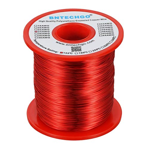 Image of BNTECHGO 24 AWG Magnet Wire 1 lb Red Enameled Copper Wire 0.0197 inch(0.50mm) | 24 Gauge Enameled Copper Coil Wire Widely Used For Transformers, Inductors, Speakers, Electromagnets, Educational Experiments