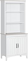 HOMCOM 70" White Kitchen Hutch Pantry Cabinet, Freestanding 3-Tier Adjustable Shelves Sideboard with Microwave Countertop