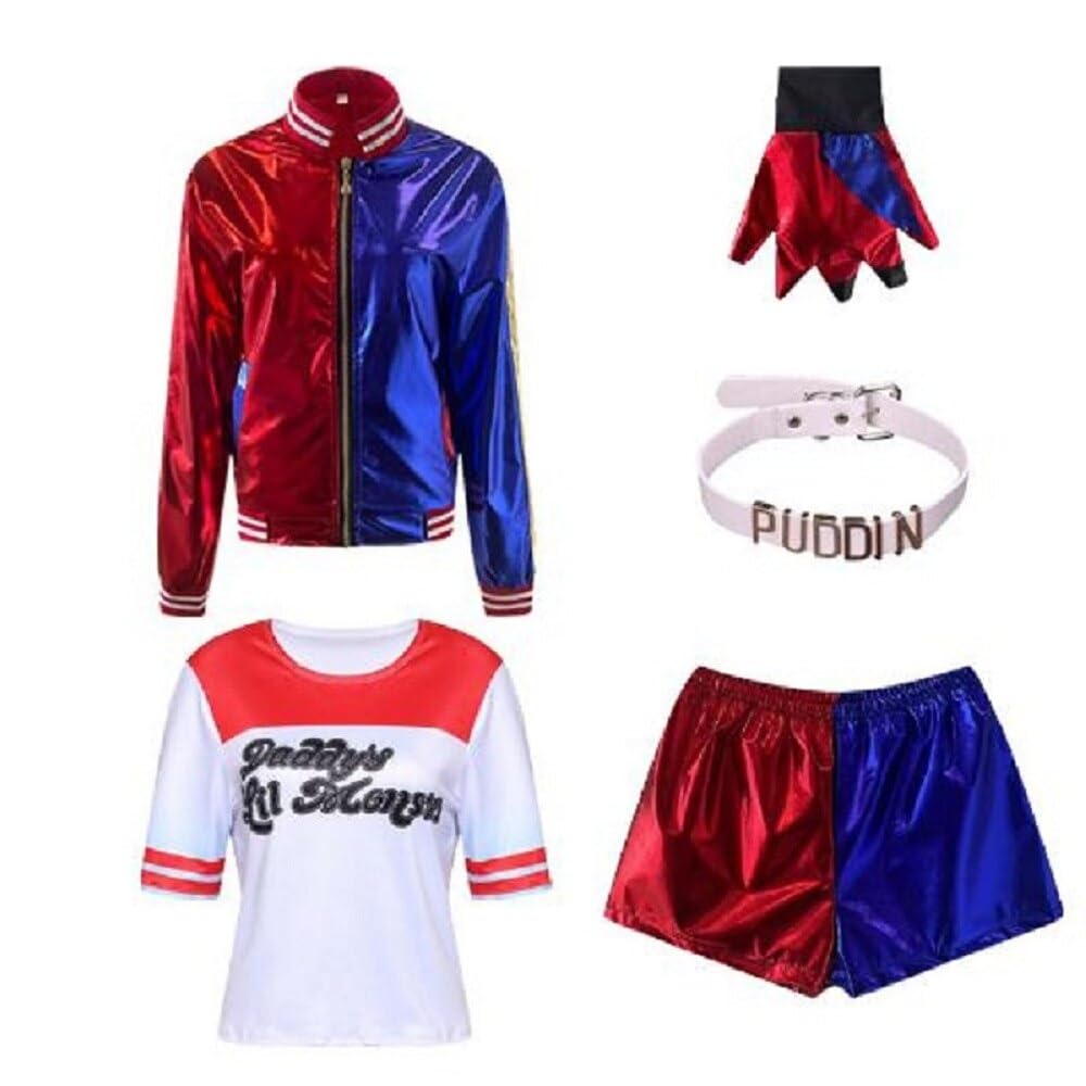 PINAKA Harley Quinn Halloween Kids Adult Cosplay Costume Monster T-shirt Jacket Jacket Pants Accessories Full Set (Large) Outfit (B0CFFB9MXZ) Amazon Price History, Amazon Price Tracker