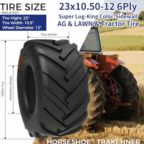 Image of HORSESHOE TRAKEHNER Super Lug-King 2 New Ditch Witch Trencher AG Farm Lawn Tractor Tires Color-Sidewall Heavy Duty (23x10.50-12 6Ply)