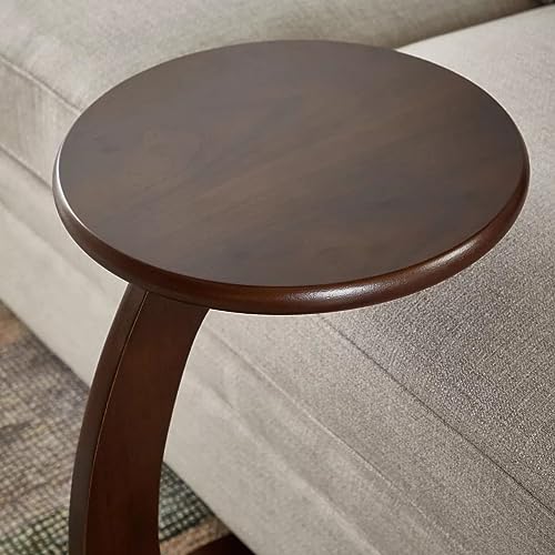 Image of Wooden Foldable C-Shaped End Table for Living Room - Slide Under Sofa Couch Table, Space-Saving Multipurpose Accent Furniture with Durable Surface Perfect for Snacks, and Laptops (Brown)
