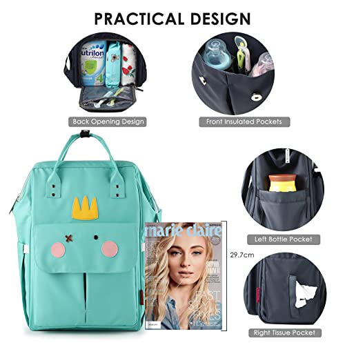 SONARIN Stylish Large Capacity Baby Changing Bag Backpack,Multifunctional Waterproof Travel Diaper Bag Nappy Changing Bag with Changing Mat & Stroller Straps for Mom & Dad(Green) - Image 4