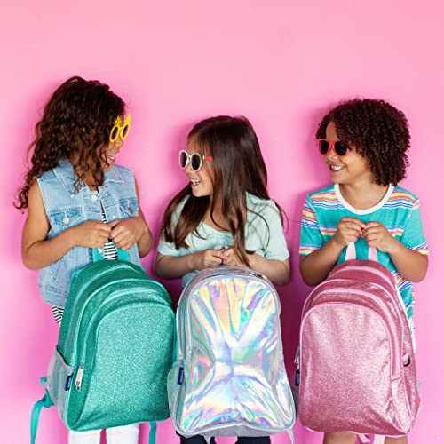 Image of Wildkin 15 Inch Backpack for Kids, Blue Glitter | Ages 5-10, padded straps, side water bottle pocket - coordinates with matching Wildkin lunch boxes