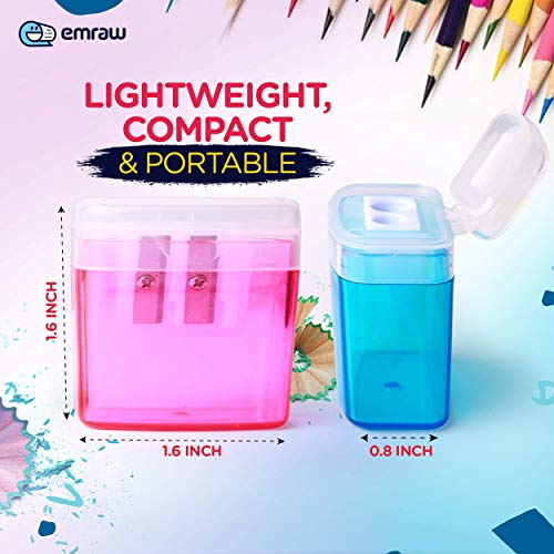 Emraw Manual Pencil Sharpener Dual Hole With Lid And Receptable For Regular And Over Sized Pencil Crayons Perfect For School And Office Supplies (Pack Of 4) #TOP7