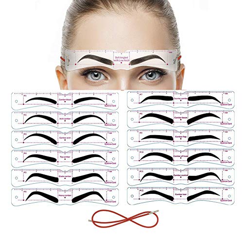 Aaiffey Eyebrow Stencils,12PCS Eyebrow Shaper Kit,Reusable Eyebrow Template With Strap,Creates Natural Looking Brows Eyebrow Makeup Tools