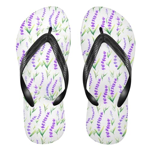 Sinestour Lavende Leaves White Flip Flops for Beach Thong Sandals Anti-slip Lightweight Flat Slippers for House Indoor Outdoor