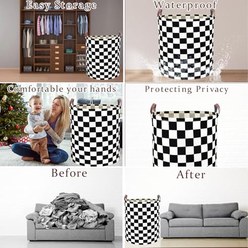 Image of Waterproof Laundry Hamper Collapsible Laundry Basket Leather Handle Laundry Bag Large Clothes Storage Toy Organization for Bathroom Bedroom Laundryroom College Dorms (Hege-002)