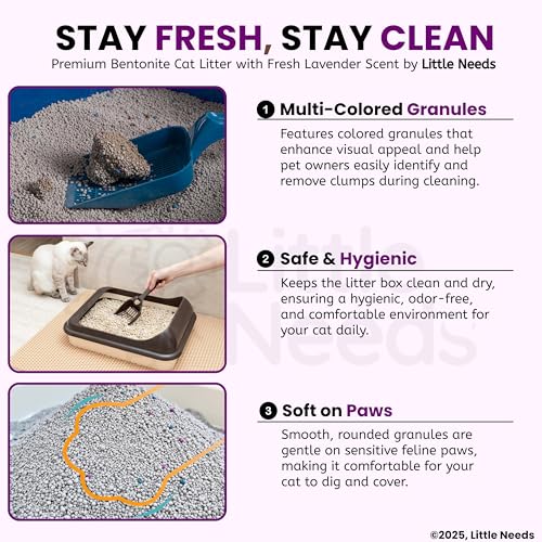 Image of Premium Bentonite Cat Litter Sand - 5Kg with Lavender Fragrance for Cats and Kittens | Clean Low-dust Strong Deodorant Litter Tray Refill with Odour Controlling and Instant Clumping
