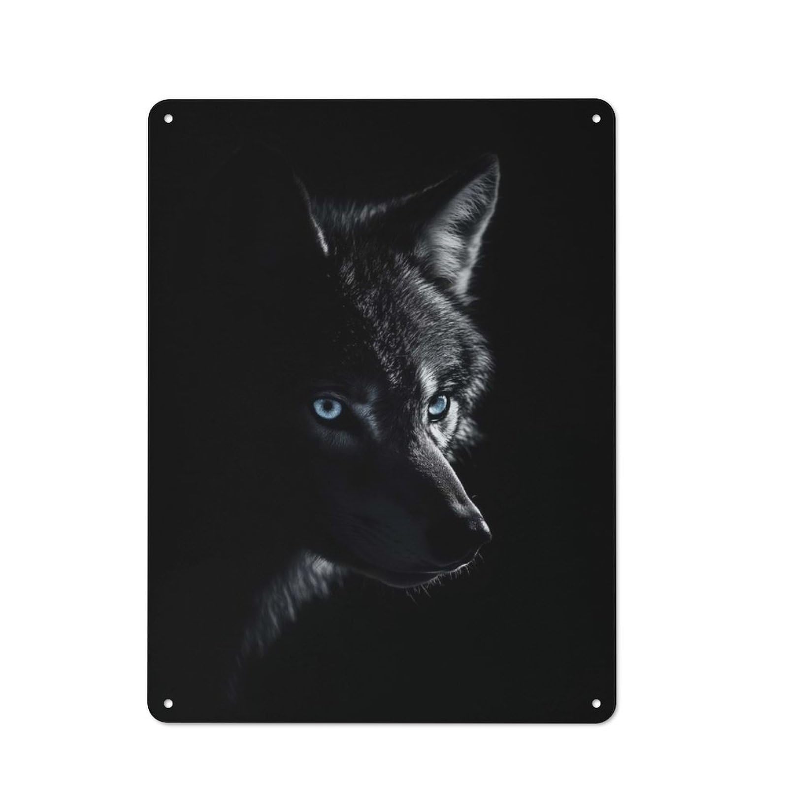Vintage Metal Wall Art Sign 40x30cm Featuring Wolf in The Dark, Old Style Wall Plaque for Kitchen, Hallway, Bar Or Small Cafe