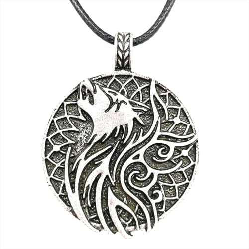 Chaîne de corde nostalgie amulette corbeau et loup viking pour hommes