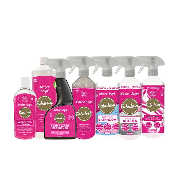 Fabulosa All-in-One General Household Cleaning Bundle Cleaners and Fresheners Antibacterial Sprays and Disinfectants Long Lasting Fabric Freshener and Laundry Cleanser 7 Pack Winter Angel