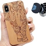 iProductsUS Elephant Phone Case Compatible with iPhone Xs,X and Magnetic Mount-Wooden Cases Engraved Unique Elephant,Built-in Metal Plate,TPU Rubber Shockproof & Protective Covers for iPhone 10/X, Xs