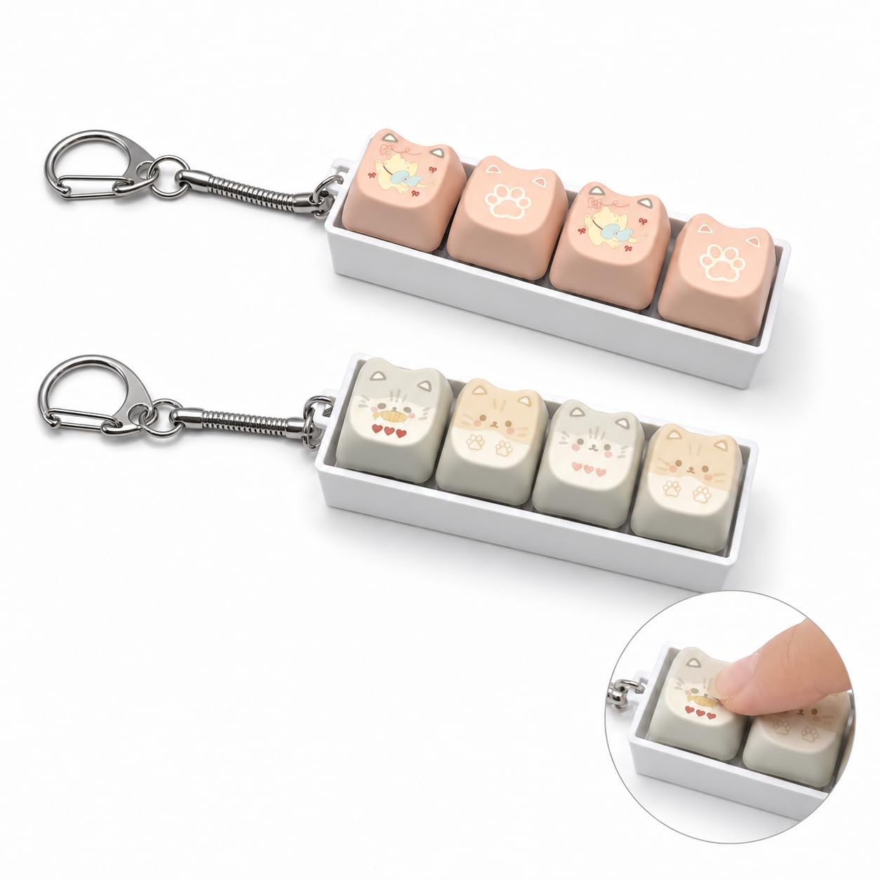 2pcs Cute Cat Keyboard Fidget Toy, Portable Fidget Clicker with Lanyard