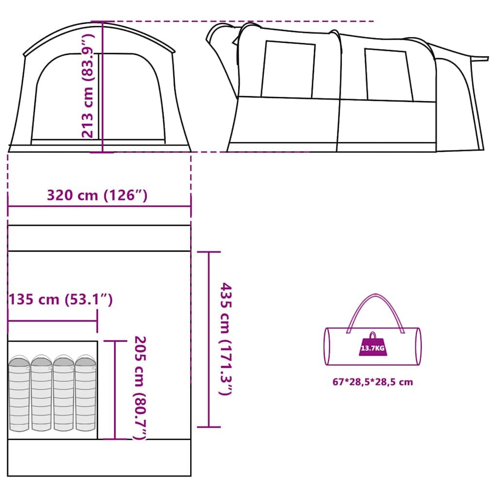 Autozelt Grün wasserfest Personen Campingzelt mit PU-beschichtetem Polyester, 435x320x, mit Belüftung, Moskitonetz und winddichtem Regenschutz für Outdoor Wandern Festival