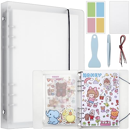 SUNEZLGO Reusable Sticker Album with 100 Sheets Collecting Book with Pockets A5