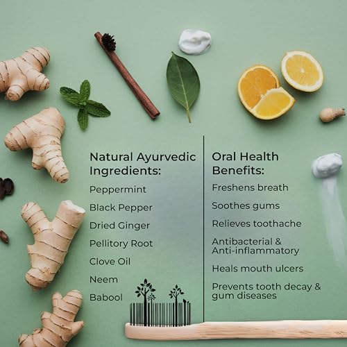 Image of Growfitz Vedodent Herbal Ayurvedic Red Toothpaste 100g, Toothbrush, Tongue Cleaner Combo Set | Teeth Whitening, No Artificial Colors | Goodness Of 21 Ayurvedic Herbs | Fresh Breath (Pack of 1)