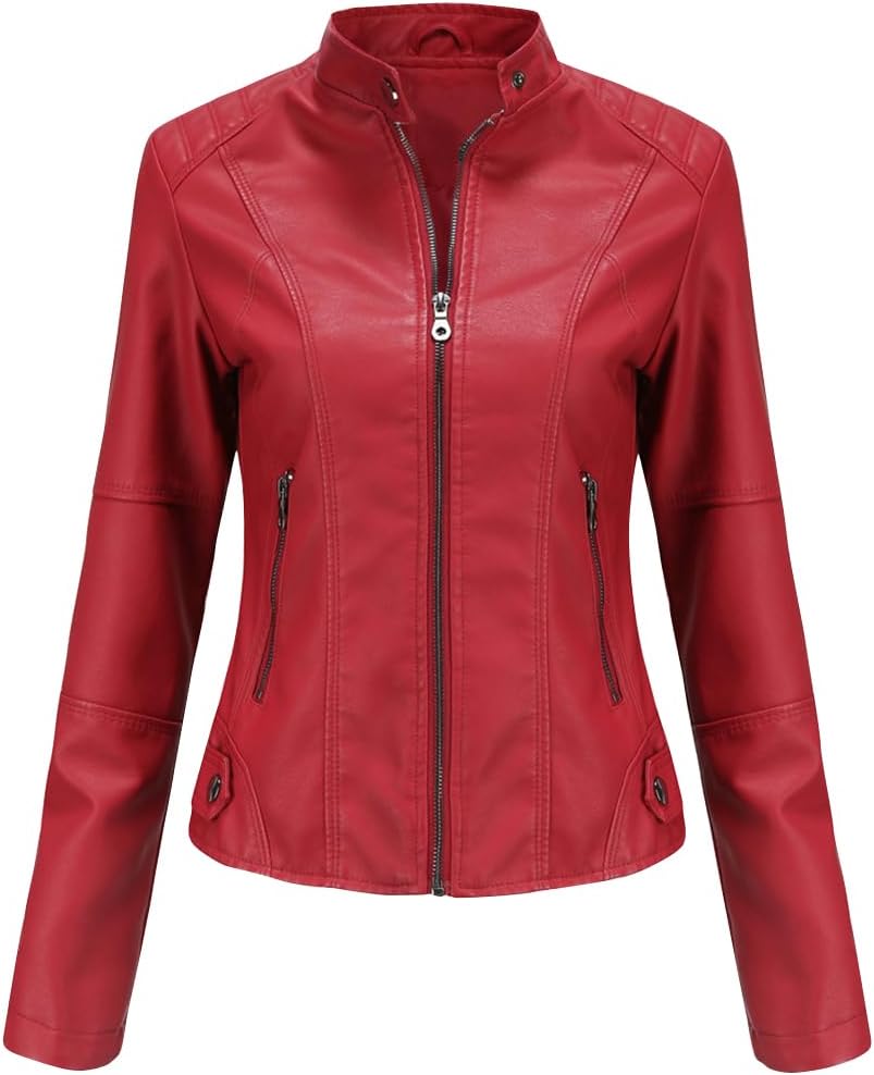 ACE SHOCK Women’s Faux Leather Jackets Zip Up Motocycle Short PU Moto Biker Outwear Slim Fitted Coat