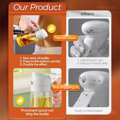 Image of SHOPPOFOBIX Oil Sprayer and Dispenser Bottle Glass, 500ml Capacity, 2-in-1 Design, Press to Dispenser | Vinegar, Soy Sauce, Olive, Sauce, Oil (2)