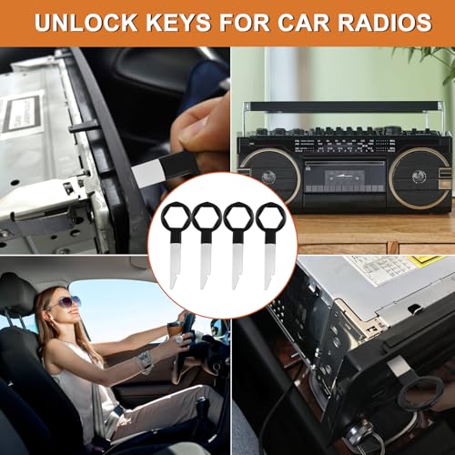 TDUNSYA Entriegelungsschlüssel,4 Stück Autoradio Entriegelungswerkzeug,Autoradio Ausbauwerkzeug,Kompatibel Passend für die Meisten Autos(Schwarz)