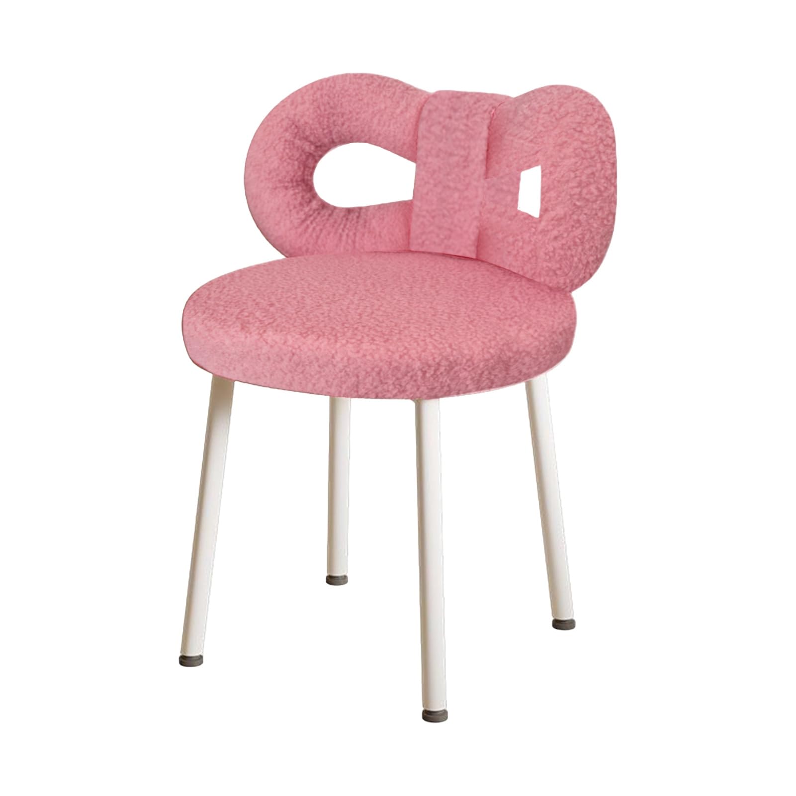 Awjaisca Vanity Stool with Bowknot Backrest - Elegant Armless Makeup Chair for Living Room & Bedroom, Adjustable Foot Pads for Comfort,Stylish Side Table Seat Pink