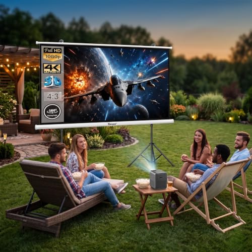 Image of TONZO 150 Inch Tripod Projector Screen with Stand 8ft(H)*10ft(W), 4:3 Projection Screen with Adjustable Stand, Indoor & Outdoor Wrinkle Free White Matte Fabric Projection Screen for Home & Office