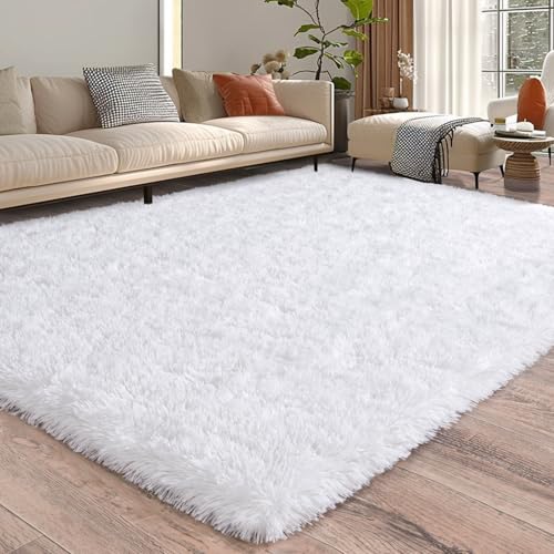 8x10 Fluffy Rugs for Living Room, Soft Large White Shag Area Rug Carpet for Bedroom, Non-Slip Fuzzy Plush Rugs for Home Decor, Cozy Modern Indoor Shaggy Floor Big Rug