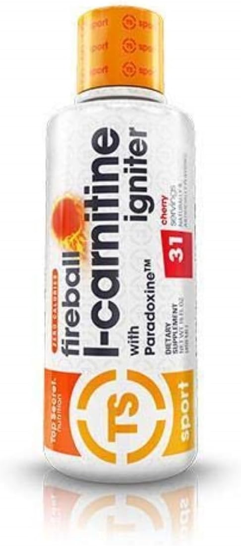 Top Secret Nutrition Fireball Liquid L-Carnitine with Paradoxine | Stim Free | Weight Management, Energy, & Exercise Performance | 16 Ounces, 21 Servings (Cherry)