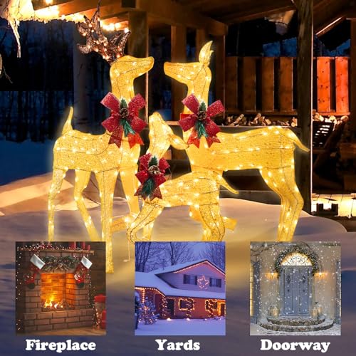 unlemoni Outdoor Christmas Decorations, Set of 3 Lighted Christmas Deer