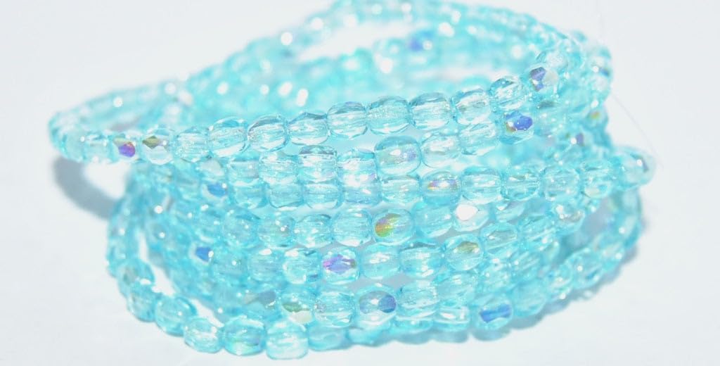 600 pcs Fire Polished Faceted Glass Beads Round, Transparent Blue (30040), 3 mm, Glass, Czech Republic