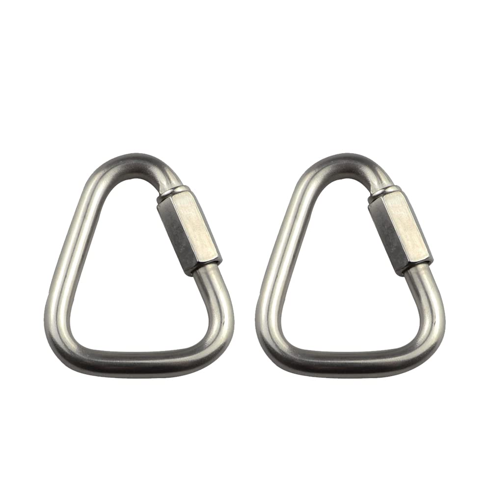 Carabiner Buckle, 2PCS 12mm Stainless Steel Triangle Buckle, Silver Triangle Carabiner Link Heavy Duty Rope Chain Backpack Key Chain Clip Hook Screw Gate Buckle