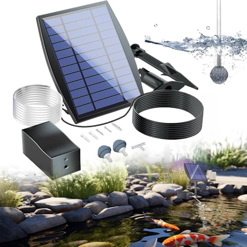 UKSUNVI Bomba solar Sauerstoffpumpe, aireador solar de 2,5 W para estanque con batería de respaldo de 1800 mAh, bomba de oxígeno de 3 modos, bomba de aire hidropónica, adecuada para pesca al aire