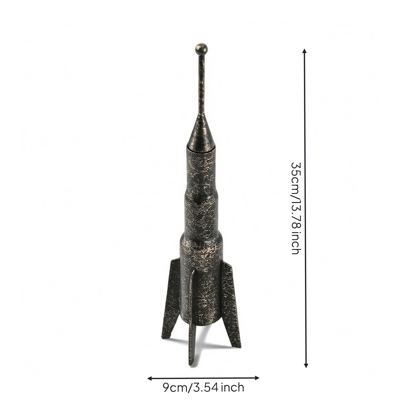 Figurina Spaziale per Bambini Statuetta Astronave Mini Decorazione Modello da Appoggio in Metallo Stile d'Epoca con Punta Affusolata E Asta Antenna, 90 90 350mm