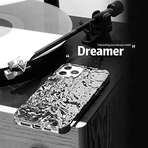 Yebowe Compatible With Iphone 13 Pro Max Case, Cute 3D Tin Foil Pleated Luxury Phone Cover For Women Girls Cool Bling Designer Soft Slim Case For Iphone 13 Pro Max, Silver #TOP6