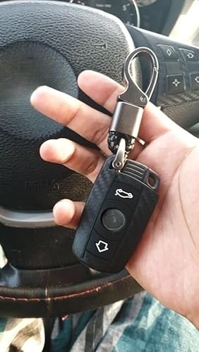 Miniatura 5 de iJDMTOY Funda para llavero de silicona suave con patrón de fibra de carbono negra compatible con BMW First Gen Key Fob E90 E91 E92 E93 E60 E61 E63