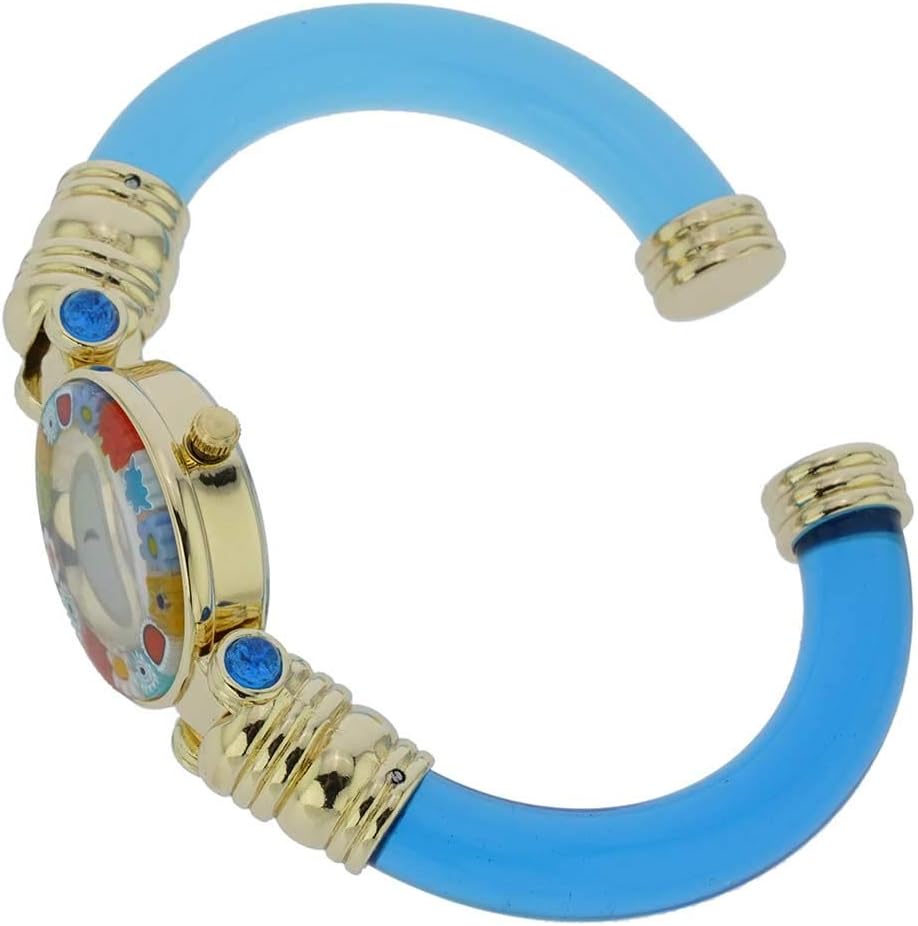 Glass Of Venice Murano Glass Millefiori Bangle Watch - Blue Gold Multicolor